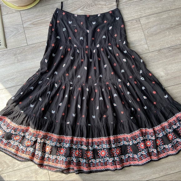 French Connection Floral Embroidered Tiered Boho Maxi Skirt - Picture 3 of 16